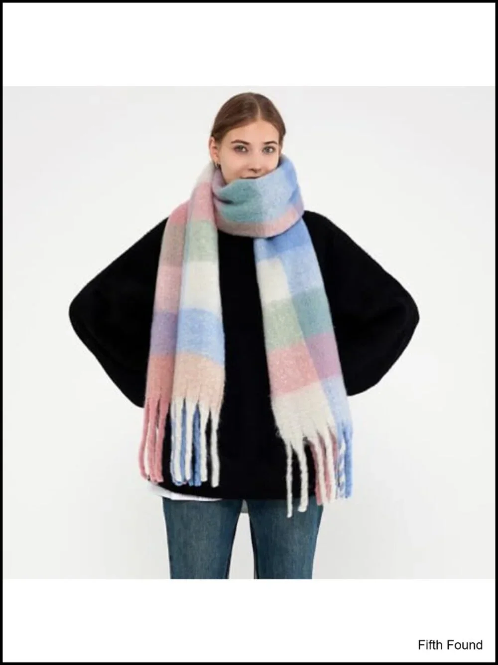 Chunky Knit Plaid Scarf Oversized Long Winter Shawl Acrylic